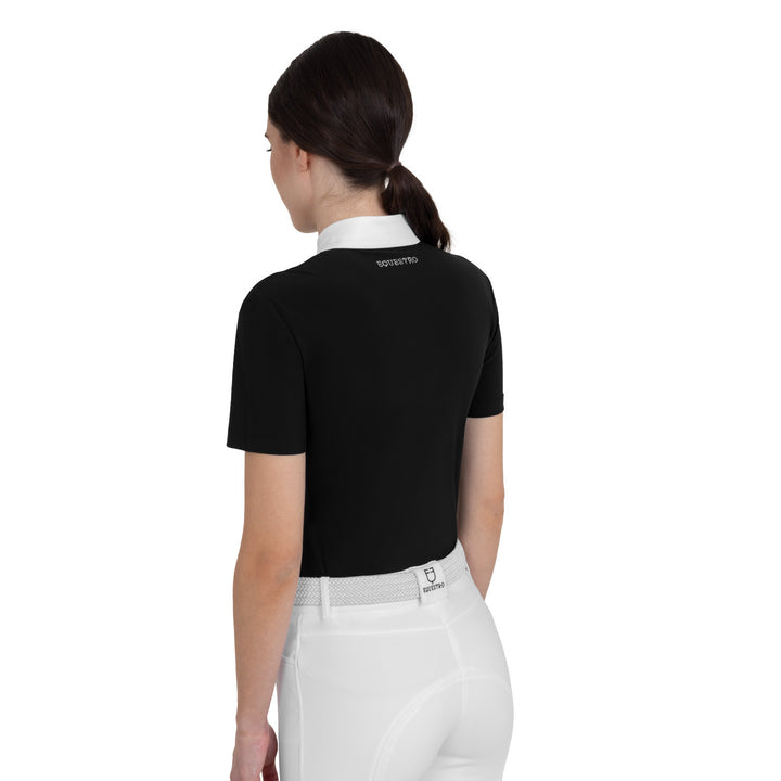 Women's Short-sleeved Competition Polo Shirt With Rhinestones - Black