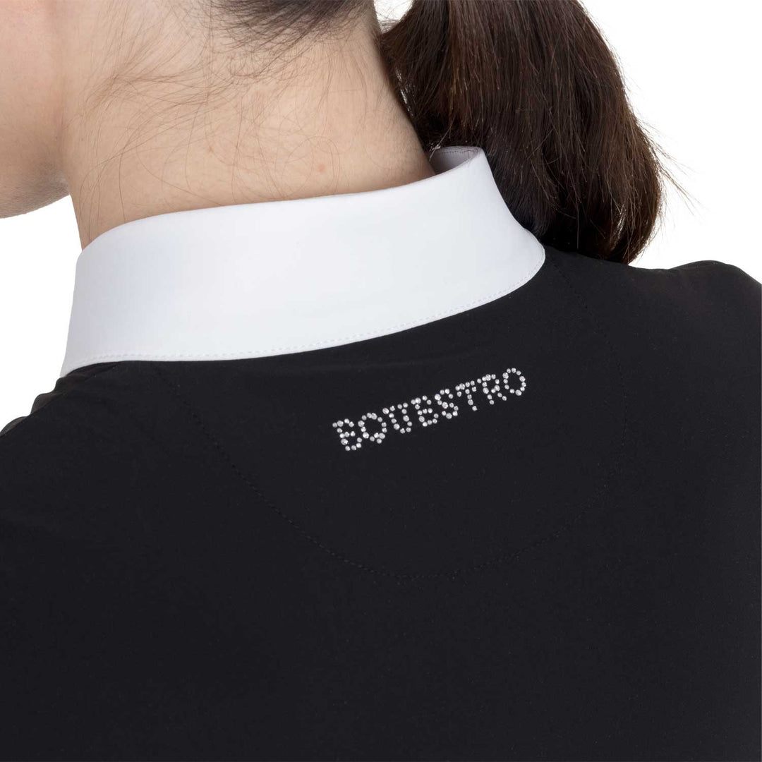 Women's Short-sleeved Competition Polo Shirt With Rhinestones - Black