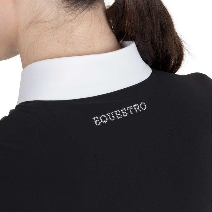 Women's Short-sleeved Competition Polo Shirt With Rhinestones - Black