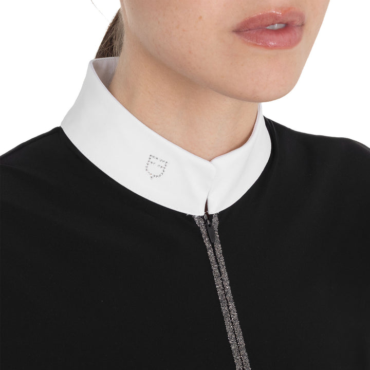 Women's Short-sleeved Competition Polo Shirt With Rhinestones - Black