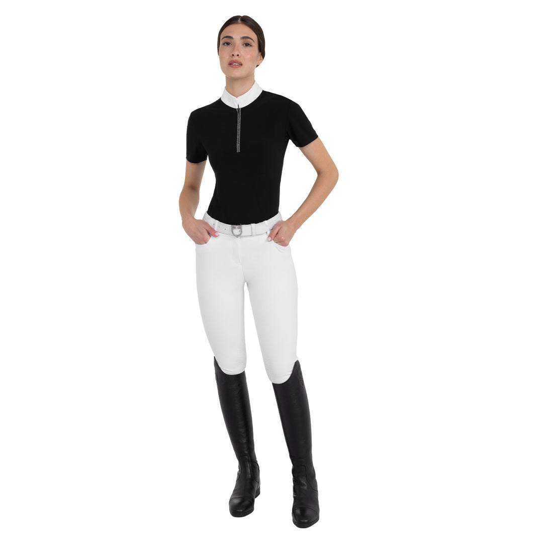 Women's Short-sleeved Competition Polo Shirt With Rhinestones - Black