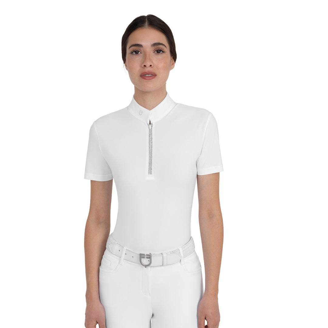 Women's Short-sleeved Competition Polo Shirt With Rhinestones - White