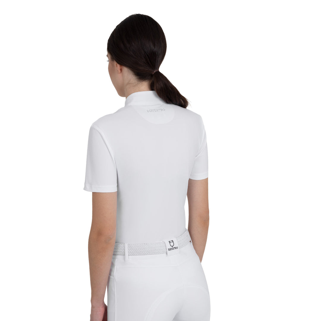 Women's Short-sleeved Competition Polo Shirt With Rhinestones - White