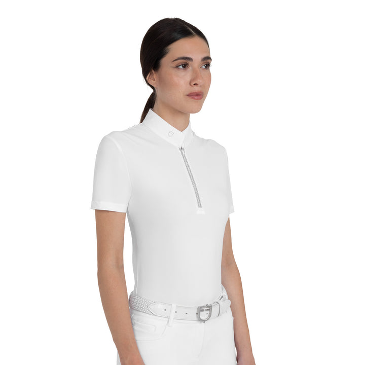 Women's Short-sleeved Competition Polo Shirt With Rhinestones - White