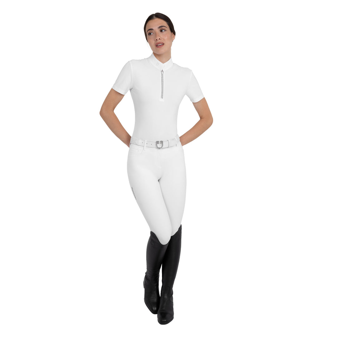 Women's Short-sleeved Competition Polo Shirt With Rhinestones - White