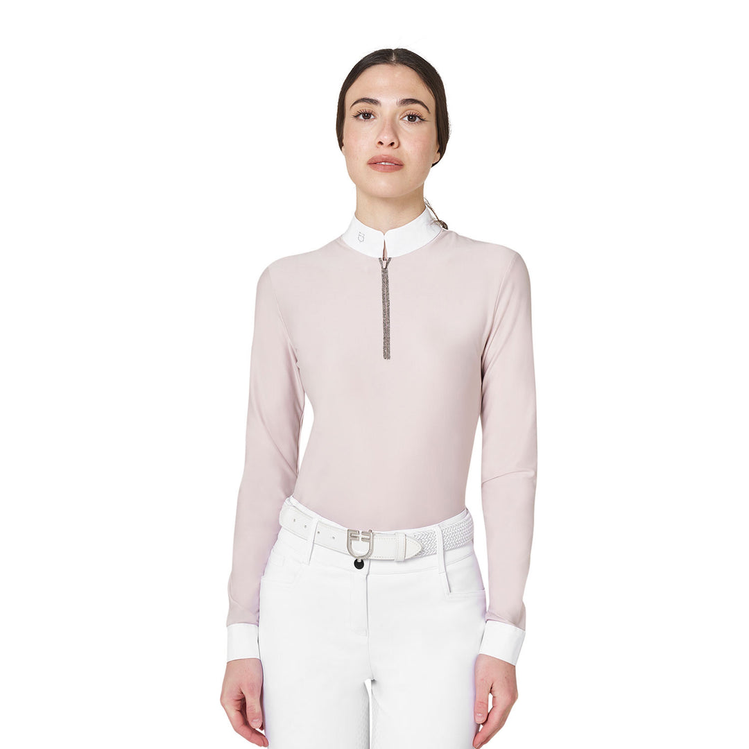 Women's Long-sleeved Competition Polo Shirt With Rhinestones - Hushed Violet