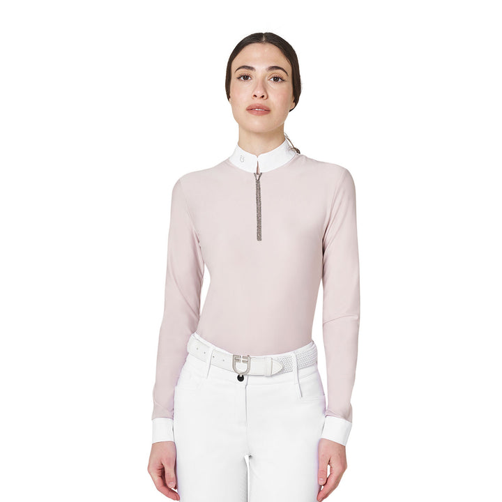 Women's Long-sleeved Competition Polo Shirt With Rhinestones - Hushed Violet
