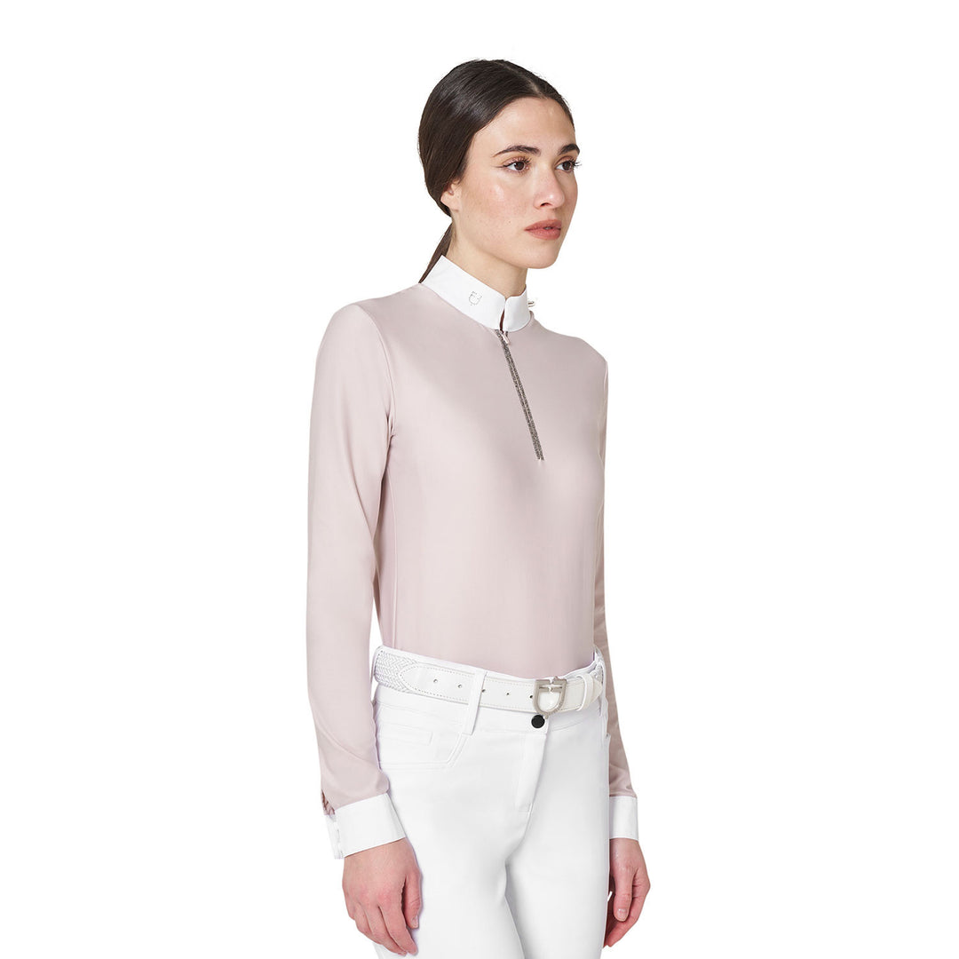 Women's Long-sleeved Competition Polo Shirt With Rhinestones - Hushed Violet