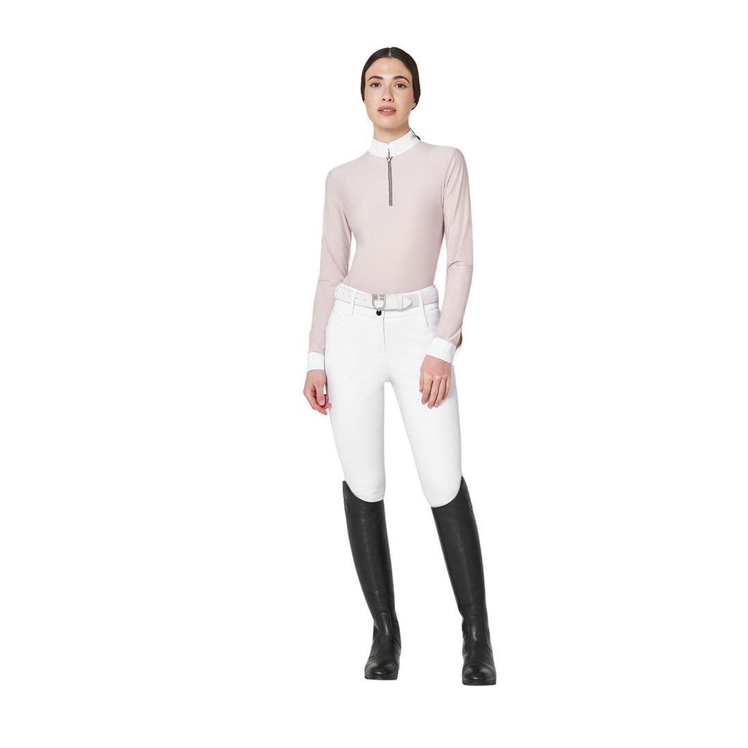Women's Long-sleeved Competition Polo Shirt With Rhinestones - Hushed Violet
