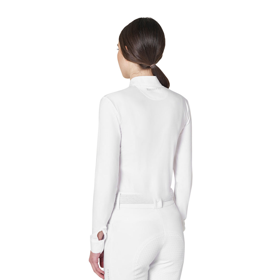 Women's Long-sleeved Competition Polo Shirt With Rhinestones - White