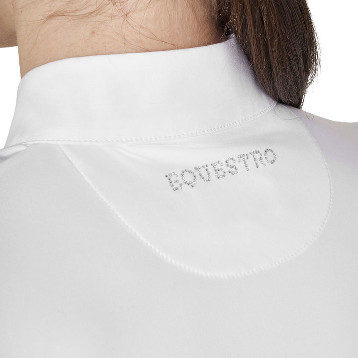 Women's Long-sleeved Competition Polo Shirt With Rhinestones - White