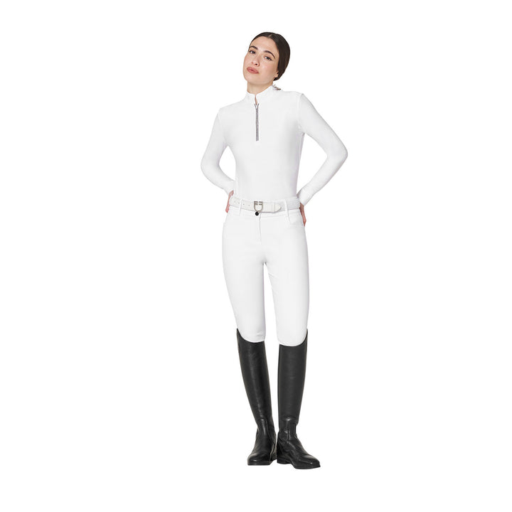 Women's Long-sleeved Competition Polo Shirt With Rhinestones - White