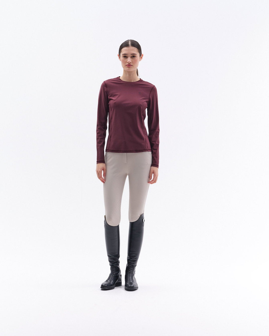 Long Sleeve Perforated T-shirt Female - Bordeaux