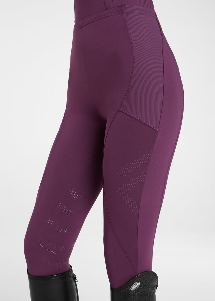 Aztec Diamond Core Leggings Knee Grip Plum