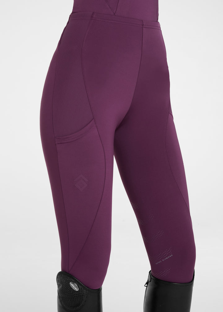 Aztec Diamond Core Leggings Knee Grip Plum