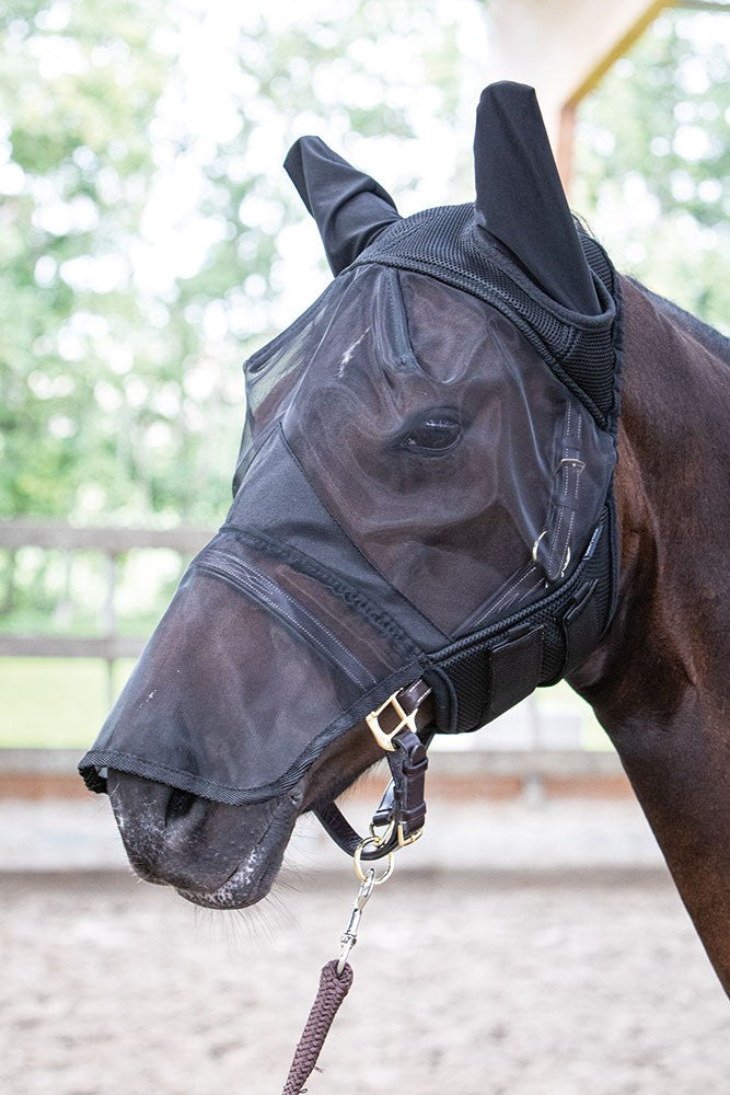 Mesh fly mask with nose protection